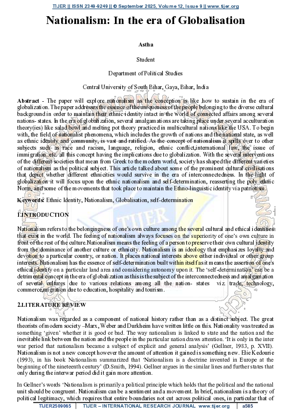 (PDF) Nationalism: In the era of Globalisation