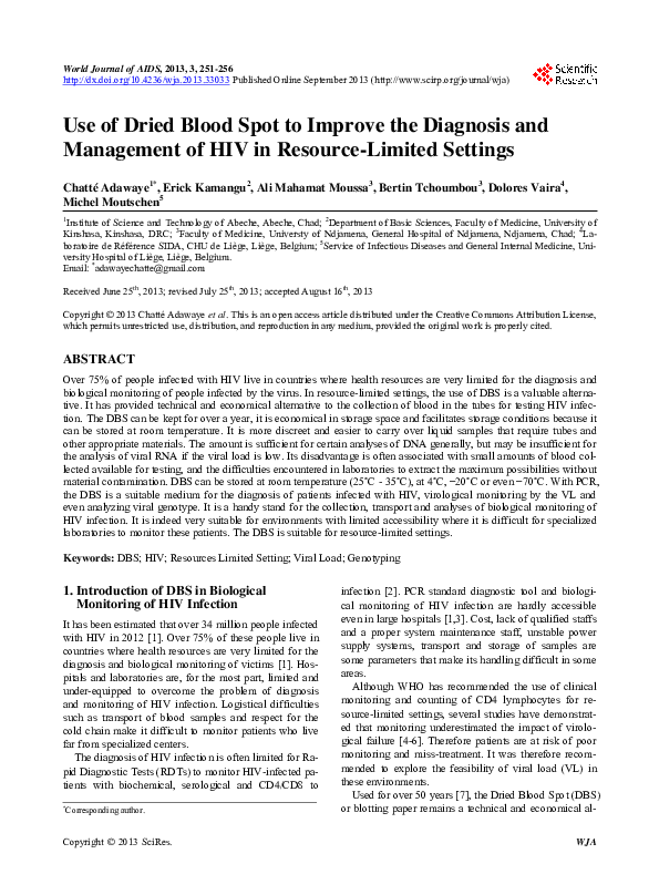 (PDF) Use of Dried Blood Spot to Improve the Diagnosis and Management ...