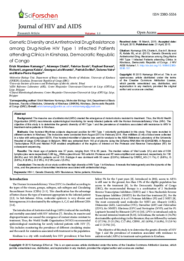 (PDF) Genetic Diversity and Antiretroviral Drug Resistance among Drug ...