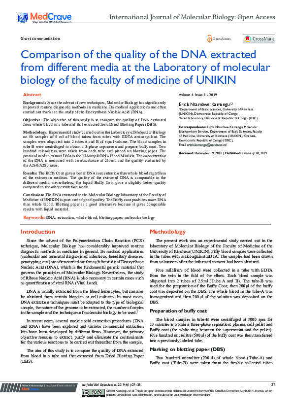 (PDF) Comparison of the quality of the DNA extracted from different ...