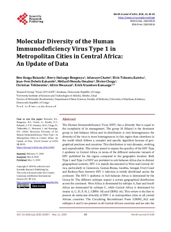 (PDF) Molecular Diversity of the Human Immunodeficiency Virus Type 1 in ...