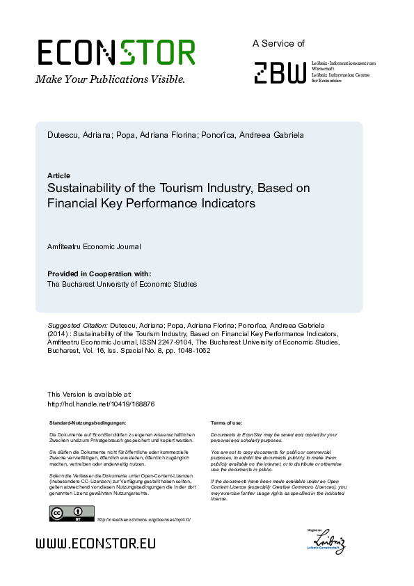 (PDF) Sustainability of the Tourism Industry, Based on Financial Key ...