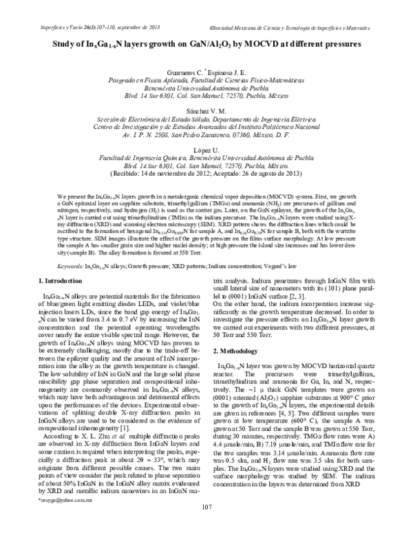 (PDF) Study of InxGa1-xN layers growth on GaN/Al2O3 by MOCVD at ...
