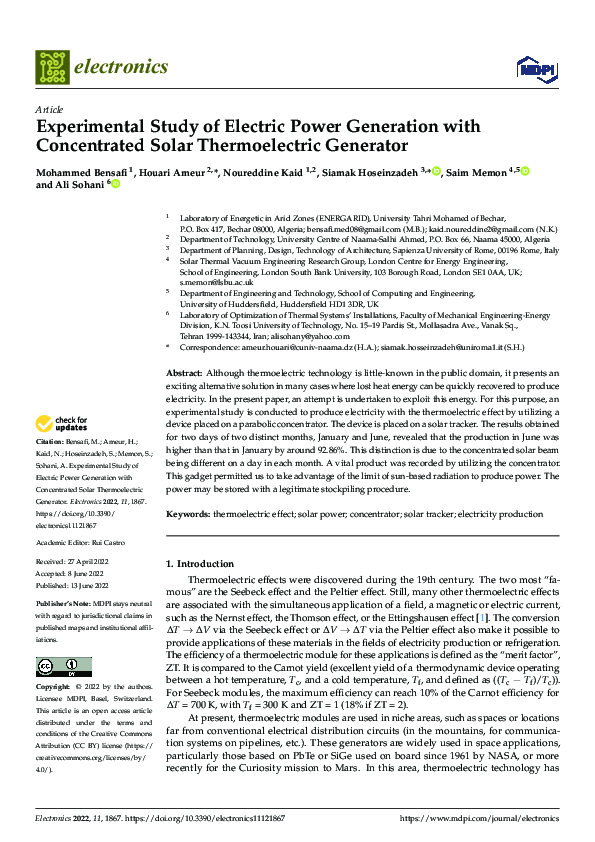 (PDF) Experimental Study of Electric Power Generation with Concentrated ...