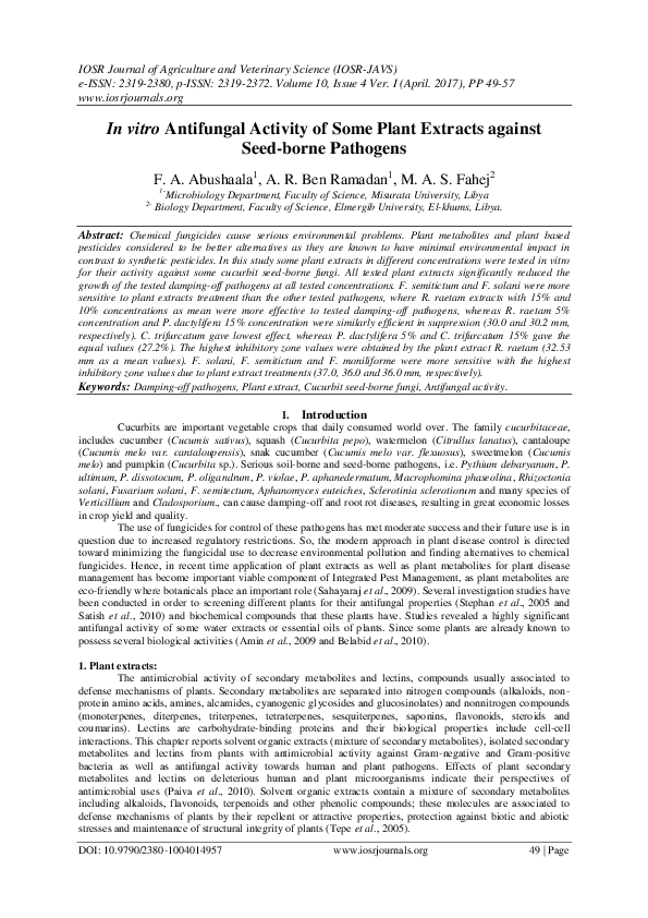 (PDF) In vitro Antifungal Activity of Some Plant Extracts against Seed ...