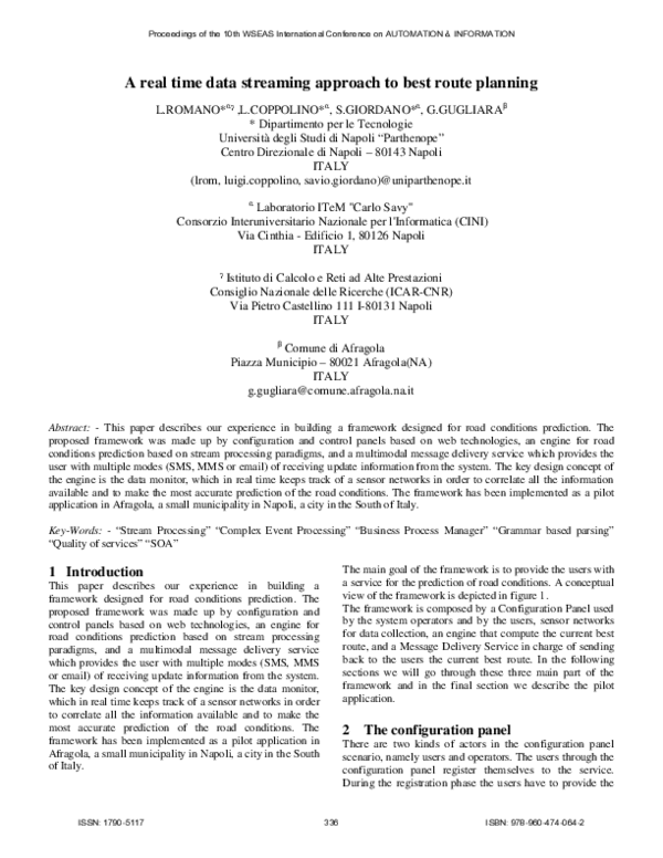 (PDF) A real time data streaming approach to best route planning