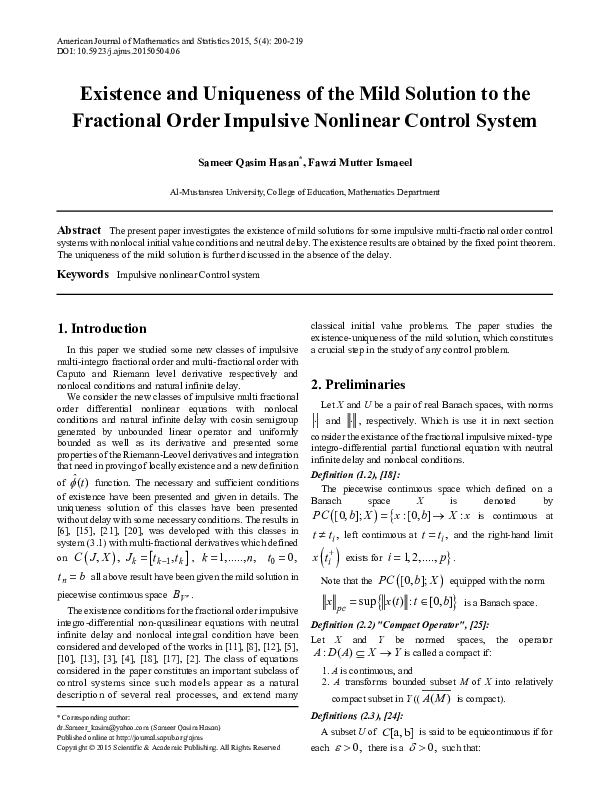 (PDF) Existence and uniqueness of mild solutions to impulsive ...