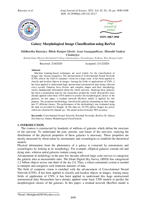 (PDF) Galaxy Morphological Image Classification using ResNet