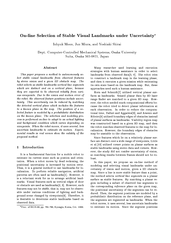 (PDF) Online selection of stable visual landmarks under uncertainty