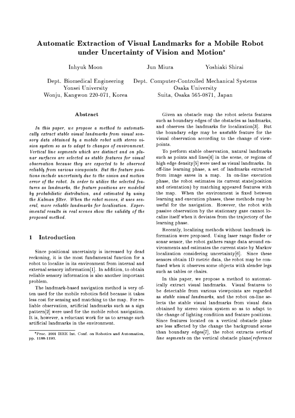 (PDF) Automatic extraction of visual landmarks for a mobile robot under ...
