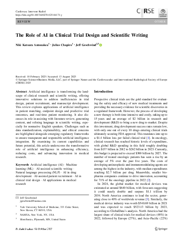 (PDF) The Role of AI in Clinical Trial Design and Scientific Writing