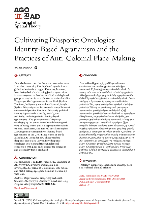 (PDF) Cultivating Diasporist Ontologies: Identity-Based Agrarianism and ...