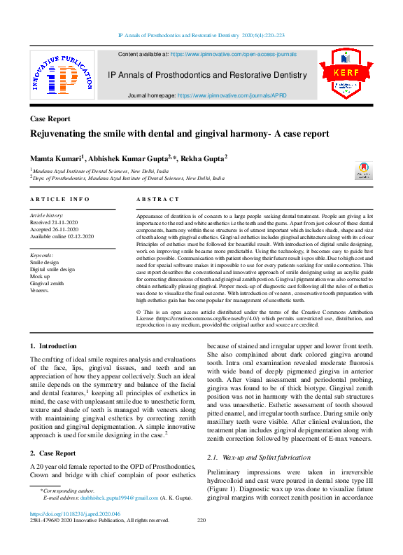 (PDF) Rejuvenating the smile with dental and gingival harmony- A case ...