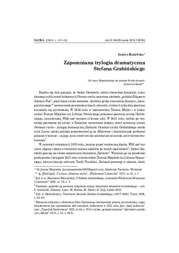 (PDF) A forgotten dramatic trilogy by Stefan Grabiński
