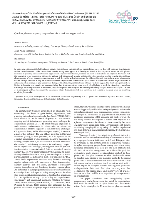 (PDF) On the Cyber-Emergency Preparedness in a Resilient Organization