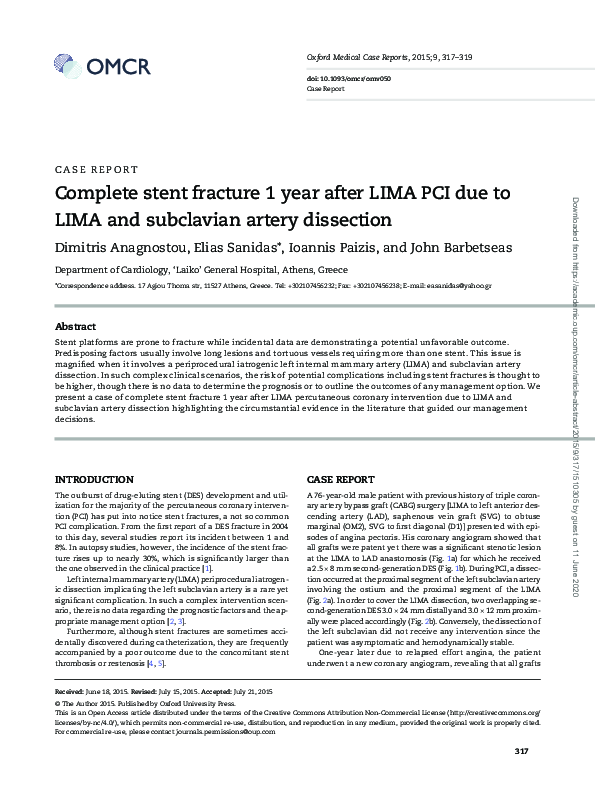 (PDF) Complete stent fracture 1 year after LIMA PCI due to LIMA and ...