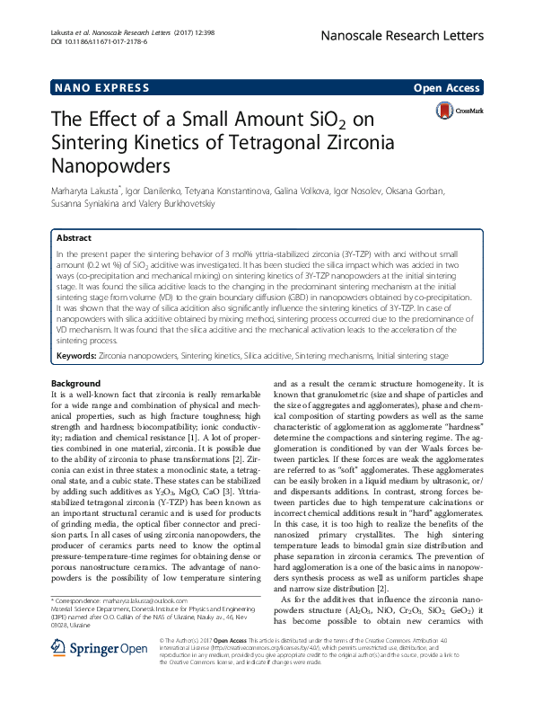 (PDF) The Effect of a Small Amount SiO2 on Sintering Kinetics of ...
