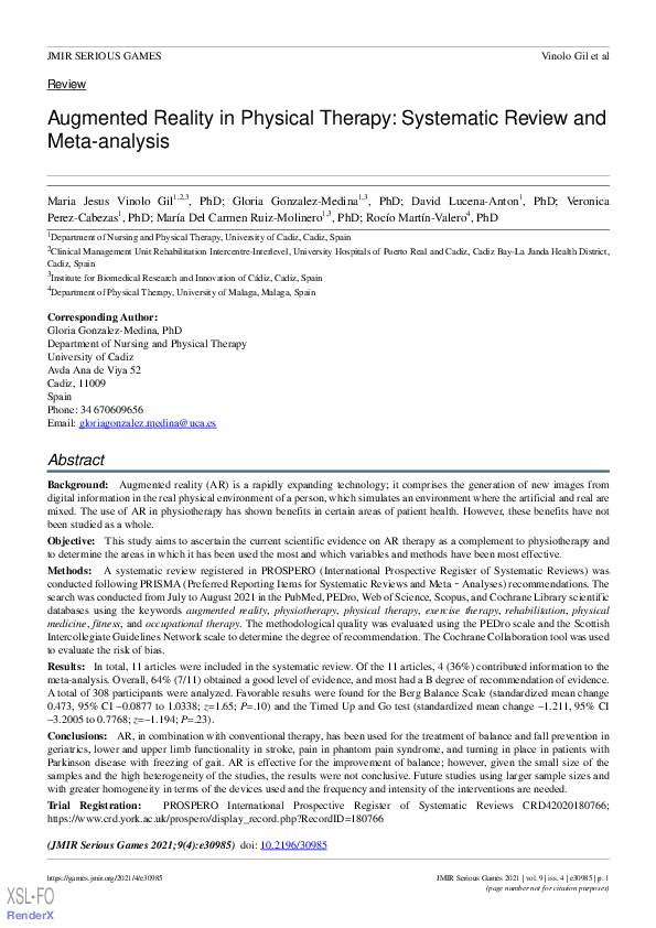 (PDF) Augmented Reality in Physical Therapy: Systematic Review and Meta ...