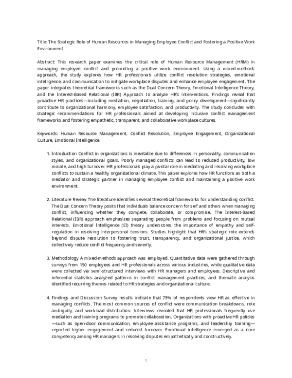 (PDF) The Strategic Role of Human Resources in Managing Employee ...