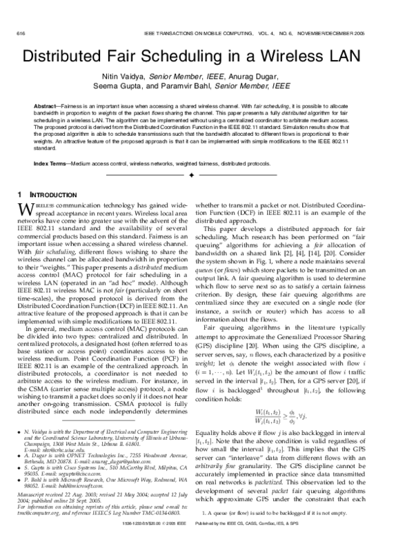 (PDF) Distributed fair scheduling in a wireless LAN