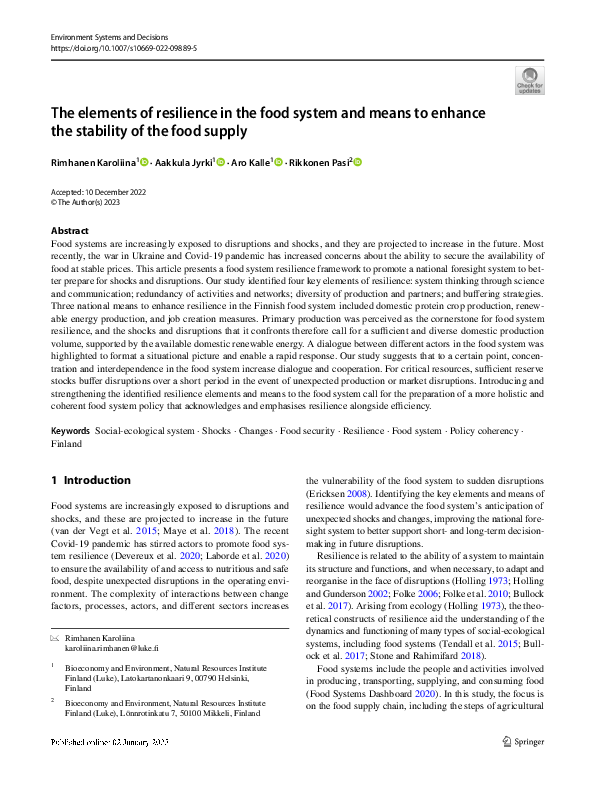 (PDF) The elements of resilience in the food system and means to ...