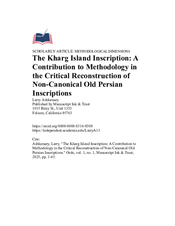 (PDF) The Kharg Island Inscription: A Contribution to Methodology in ...