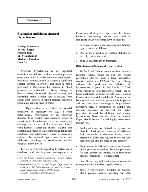 (PDF) Evaluation and Management of Hypertension
