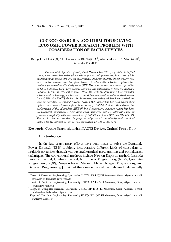 (PDF) Cuckoo Search Algorithm for Solving Economic Power Dispatch ...