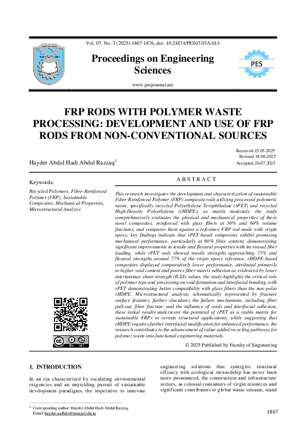 (PDF) FRP RODS WITH POLYMER WASTE PROCESSING: DEVELOPMENT AND USE OF ...