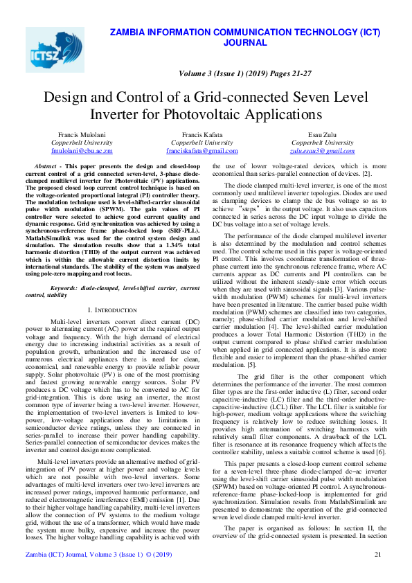 (PDF) Design and Control of a Grid-connected Seven Level Inverter for ...