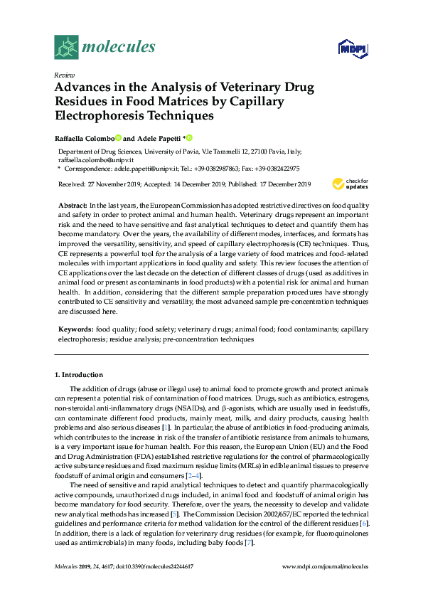 (PDF) Advances in the Analysis of Veterinary Drug Residues in Food ...
