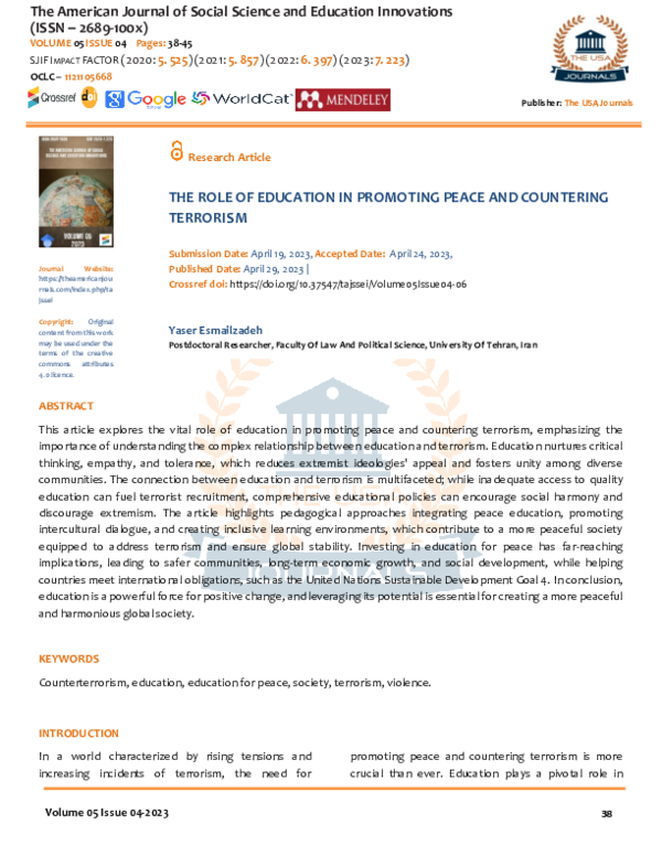 (PDF) The Role of Education in Promoting Peace and Countering Terrorism