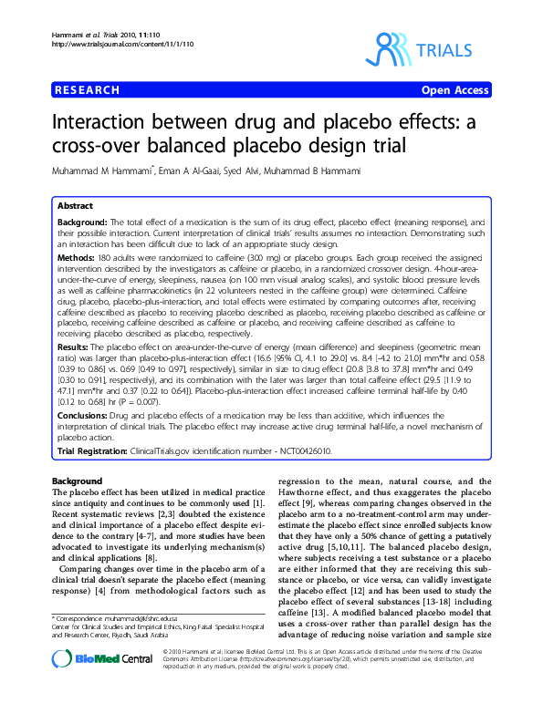 (PDF) Interaction between drug and placebo effects: a cross-over ...