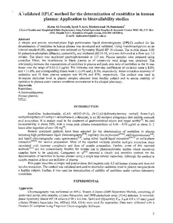 (PDF) A validated HPLC method for the determination of ranitidine in ...