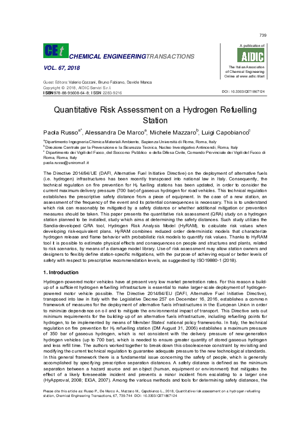 (PDF) Quantitative Risk Assessment on a Hydrogen Refuelling Station