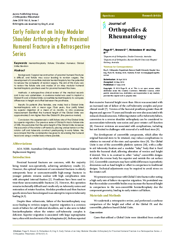 (PDF) Early Failure of an Inlay Modular Shoulder Arthroplasty for ...