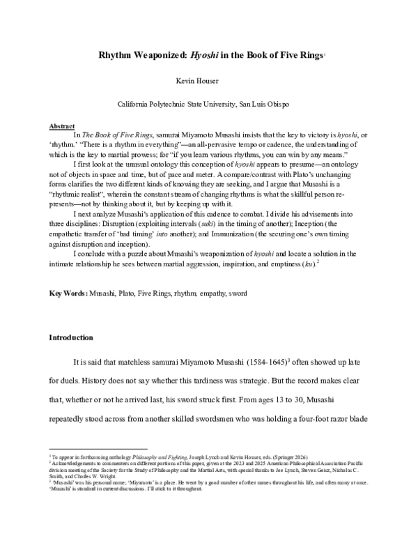 (PDF) Rhythm Weaponized: 'Hyoshi' in the Book of Five Rings