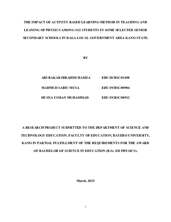 (PDF) Impact of activity based method in teaching and learning physics ...
