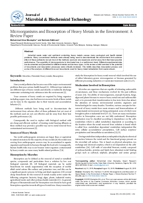 (PDF) Microorganisms and Biosorption of Heavy Metals in the Environment ...