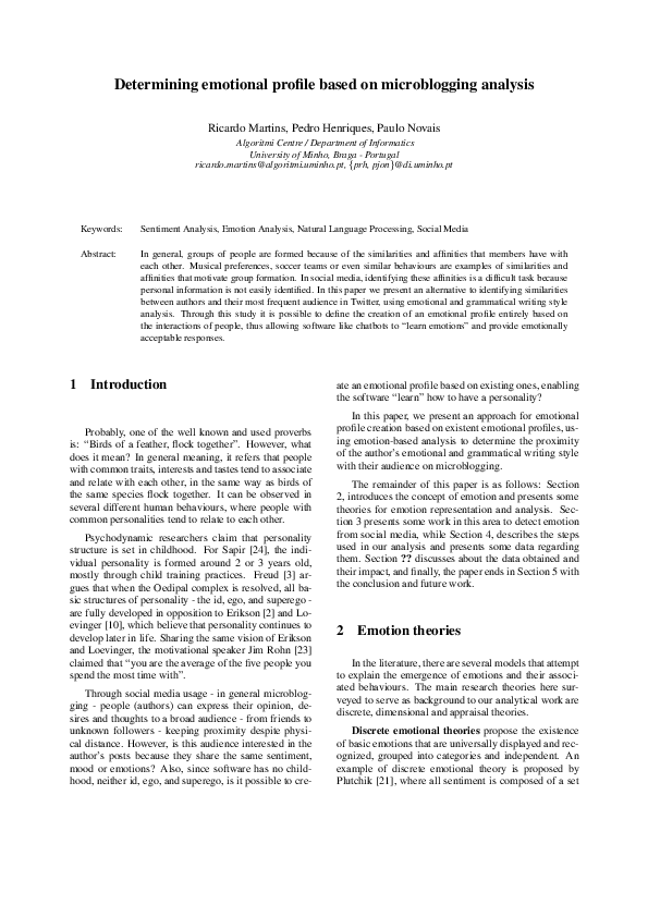 (PDF) Determining Emotional Profile Based on Microblogging Analysis