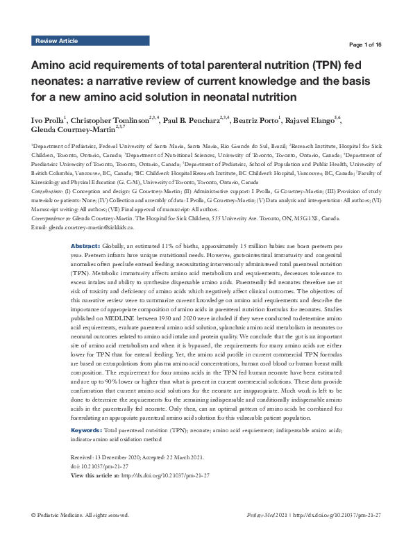 (PDF) Amino acid requirements of total parenteral nutrition (TPN) fed ...