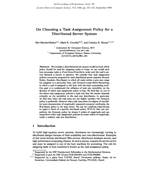 (PDF) On Choosing a Task Assignment Policy for a Distributed Server System