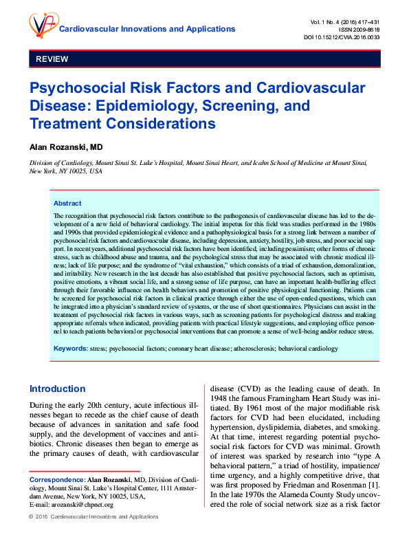 (PDF) Psychosocial Risk Factors and Cardiovascular Disease ...