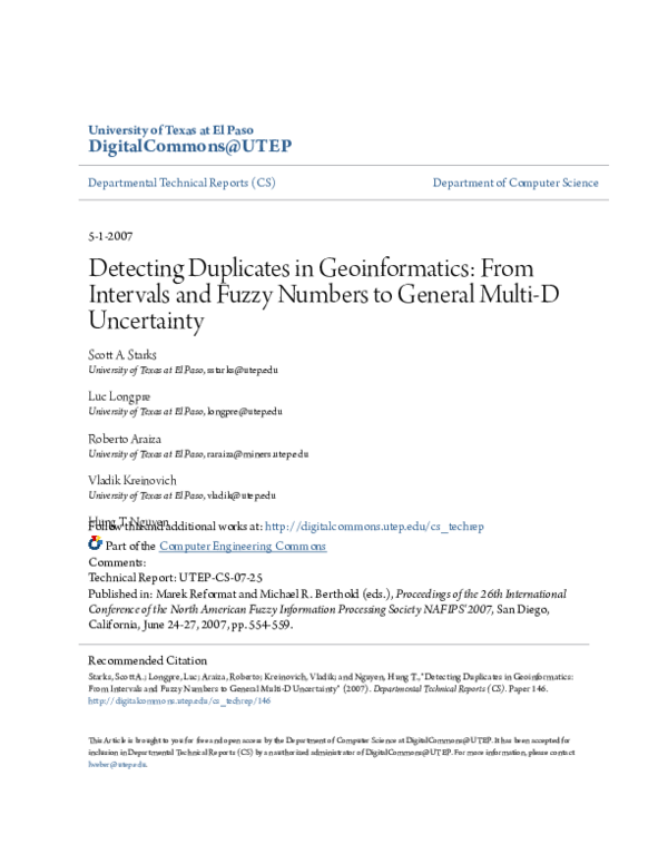 (PDF) Detecting Duplicates in Geoinformatics: from Intervals and Fuzzy ...
