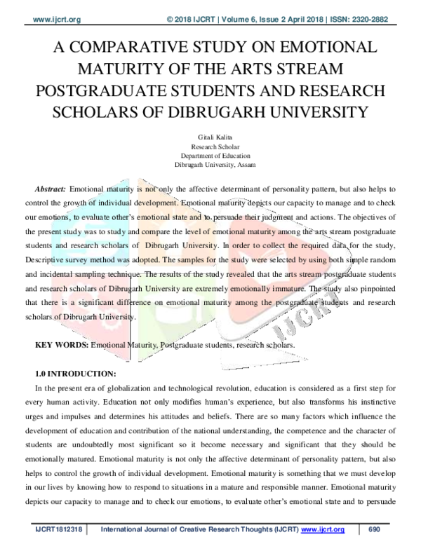 (PDF) A Comparative Study on Emotional Maturity of the Arts Stream ...