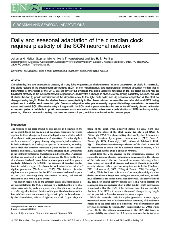 (PDF) Daily and seasonal adaptation of the circadian clock requires ...