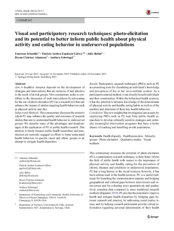 (PDF) Visual and participatory research techniques: photo-elicitation ...