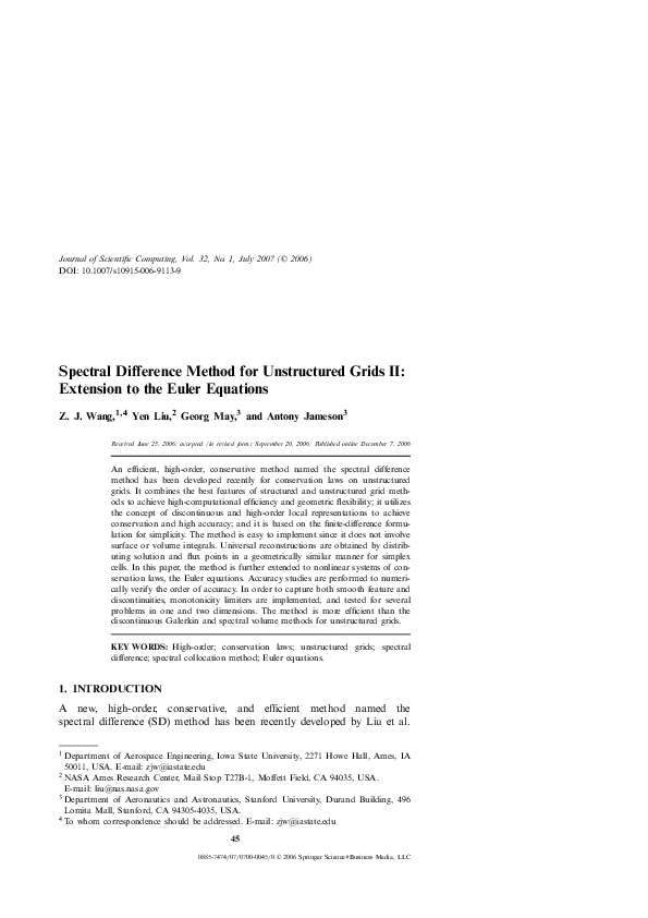 (PDF) Spectral Difference Method for Unstructured Grids II: Extension ...