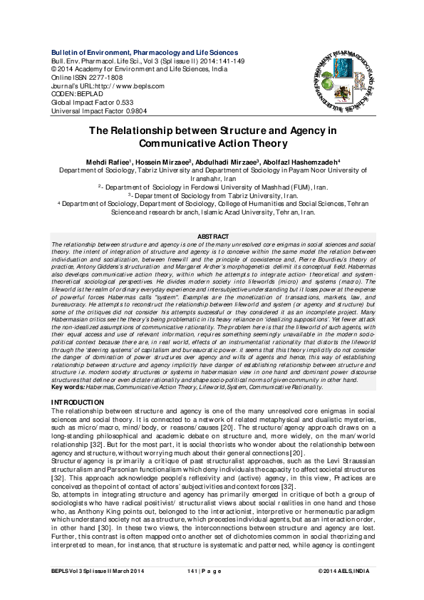 (PDF) The Relationship between Structure and Agency in Communicative ...
