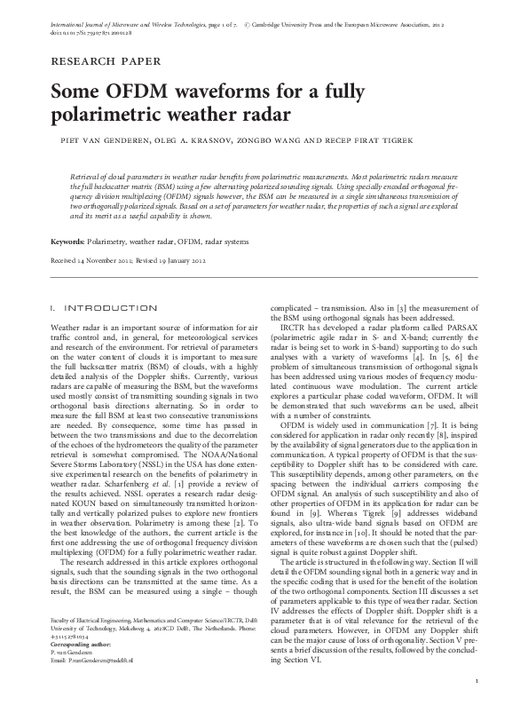(PDF) Some OFDM waveforms for a fully polarimetric weather radar